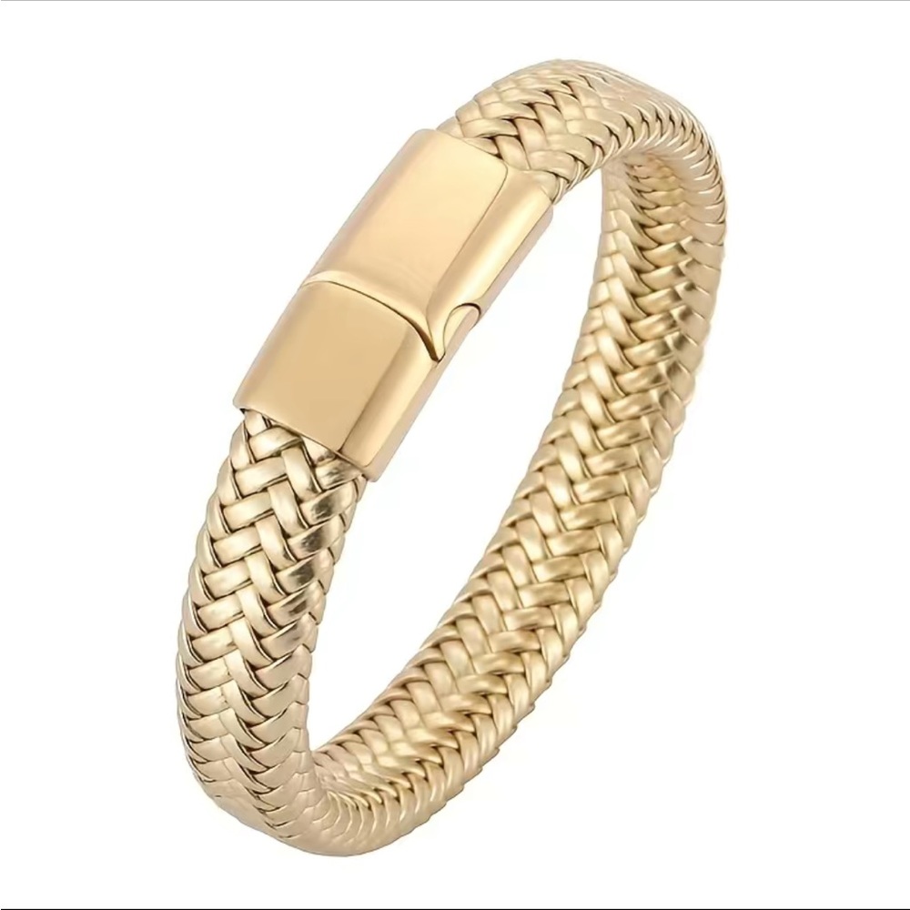 Gold Woven Magnetic Close Bangle Bracelet